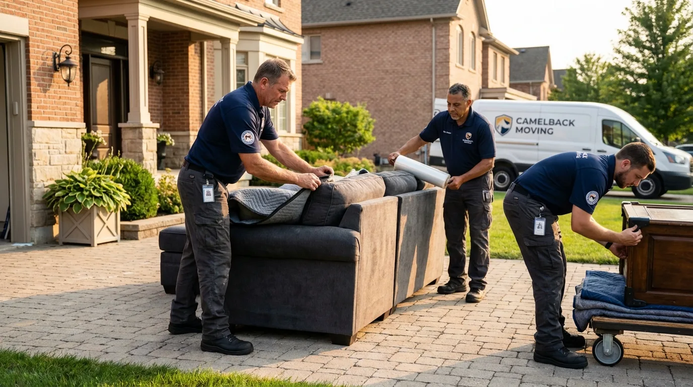 Large estate moving crew wrapping furniture in Center Point, IA